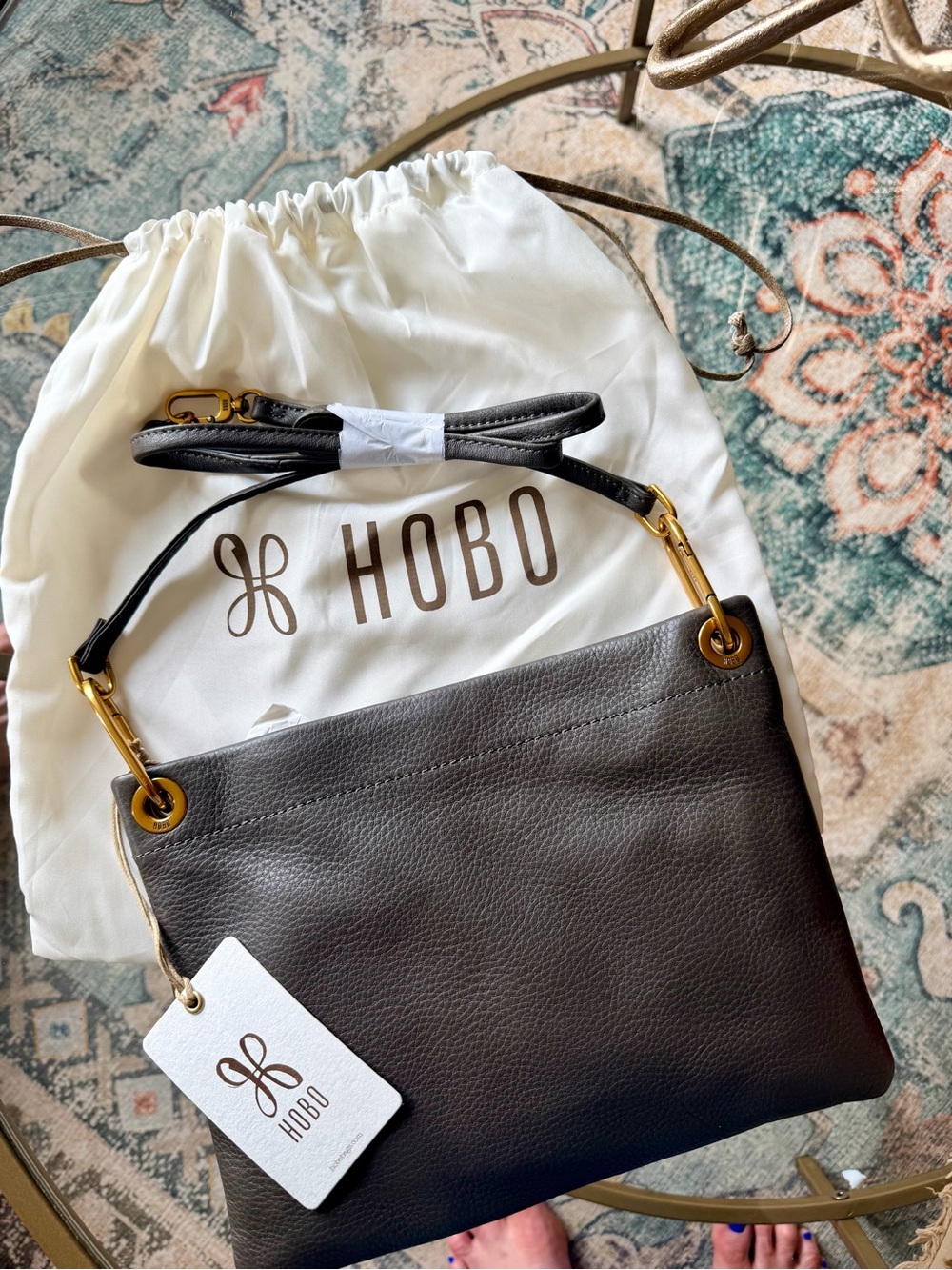 HOBO Pebbled Leather Crossbody in SLATE with Gold Hardware. NWT